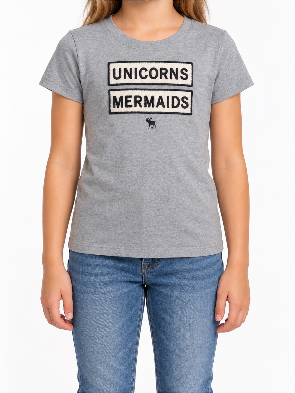 🔥 5 for $30 🔥 Abercrombie Kids Girls’ Gray Unicorns & Mermaids T-Shirt | 7/8